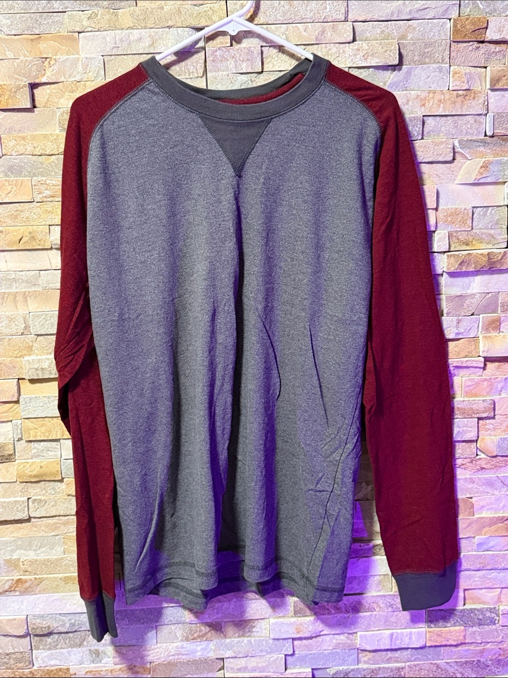RedHead Men's Long Sleeve Raglan Shirt in Gray and Burgundy